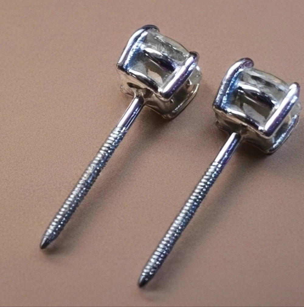 Diamond Stud Earrings Round Natural 14KT Gold 4 Prongs Minimalist - Picture 3 of 16